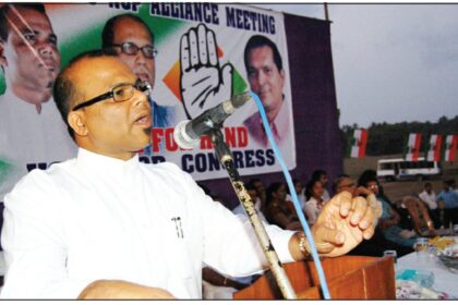 MICKKY TALKS TOUGH: The tourism minister addressing a gathering at Betalbatim.