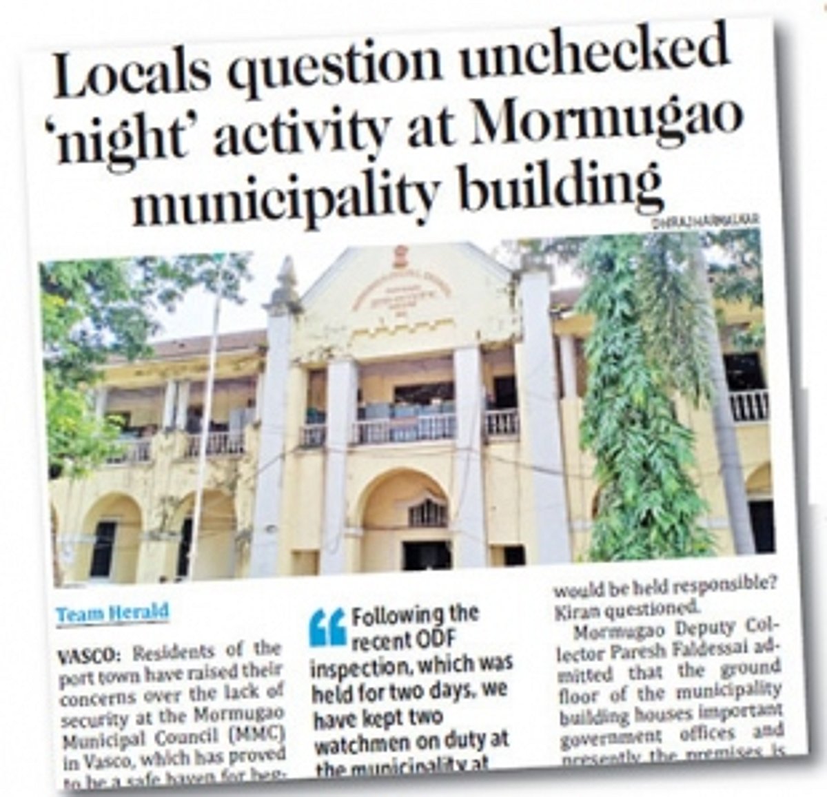 MMC chief orders night patrolling around municipal building
