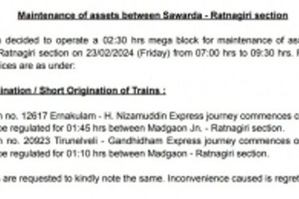 Maintenance of assets between Sawarda - Ratnagiri section