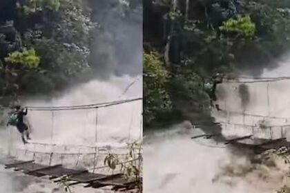 Man Risks Life Crossing Broken Bridge in Flood-Hit Arunachal; Kiren Rijiju Responds