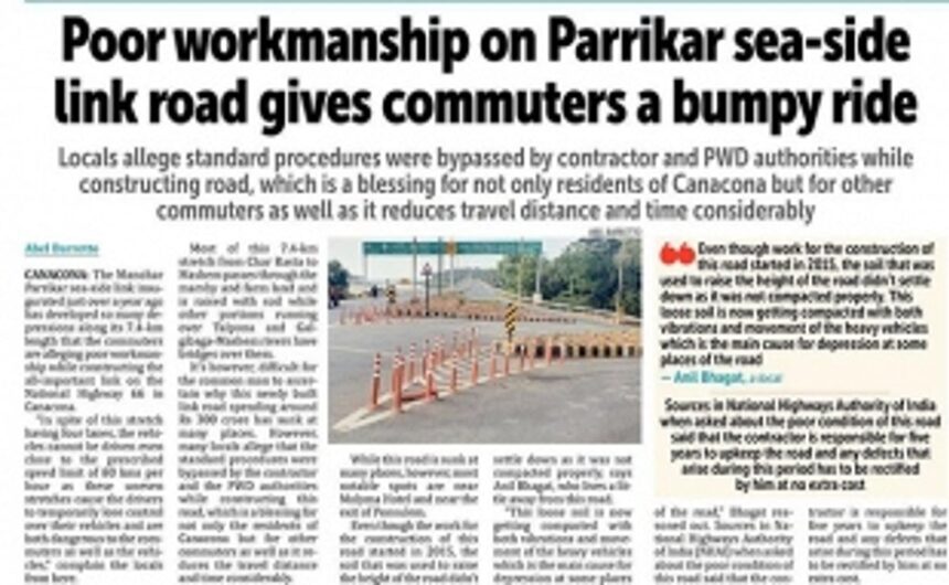 Manohar Parrikar sea-side link  road gets levelling coat