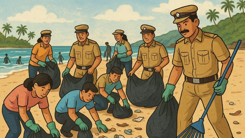 Mapusa Police Lead Beach Cleaning Drive at Anjuna-Vagator to Promote Civic Responsibility 1 Mapusa Police Lead Beach Cleaning Drive at Anjuna-Vagator to Promote Civic Responsibility