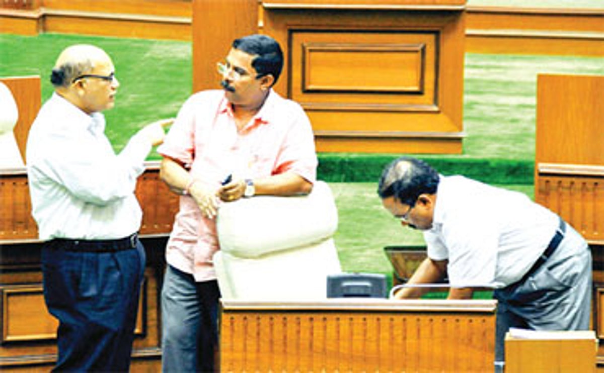 Margao MLA Digambar Kamat has a word with Tourism Minister Dilip Parulekar