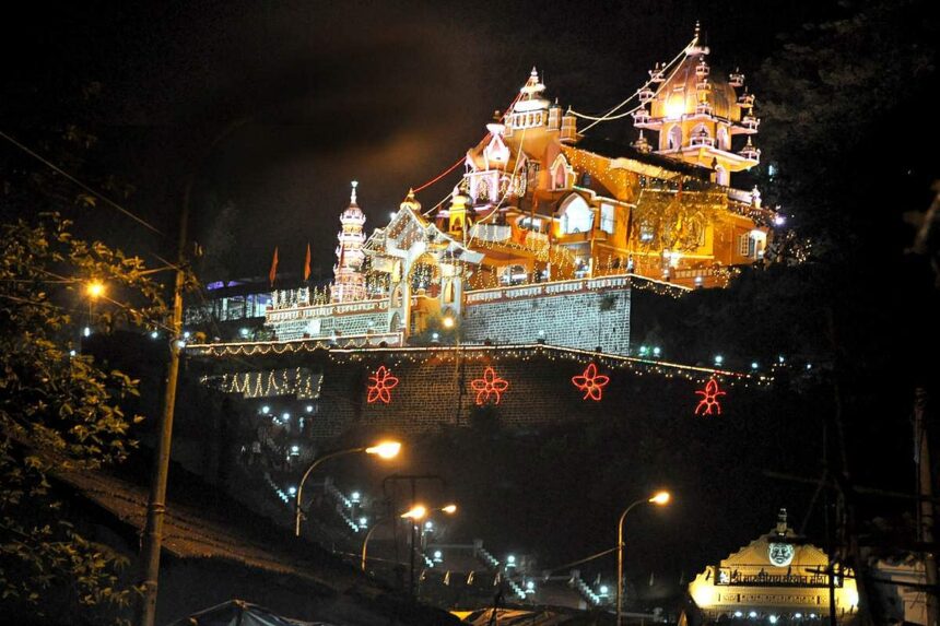 Maruti temple in Panjim illuminated for the zatra festival on Sunday.