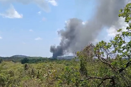 Massive Fire Breaks Out in Chemical Dump at Abandoned Quarry in Sanvordem