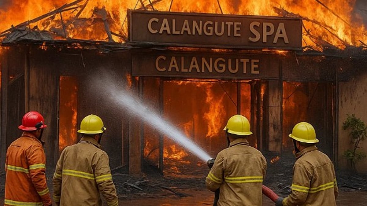 Massive Fire Guts Calangute Spa; Firefighters Prevent Spread, No Casualties
