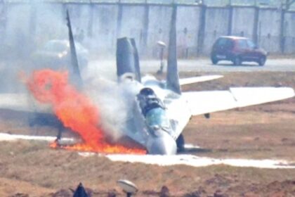 MiG fighter jet veers off runway; catches fire
