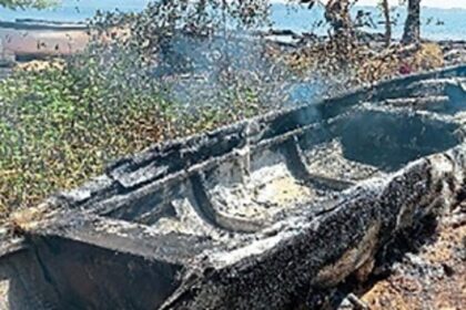 Miscreants set fire to canoes,  fishing nets at Cacra