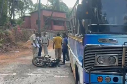 Motorcyclist Injured in Overtaking Mishap Involving Bus and Truck Near Rivona, Sanguem