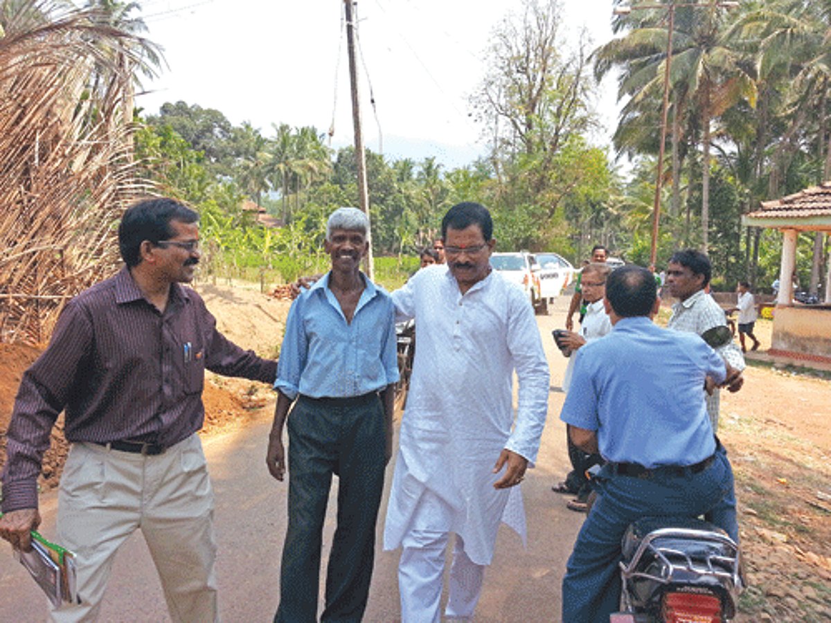 North Goa BJP candidate Shripad Naik on a campaign in Poriem.