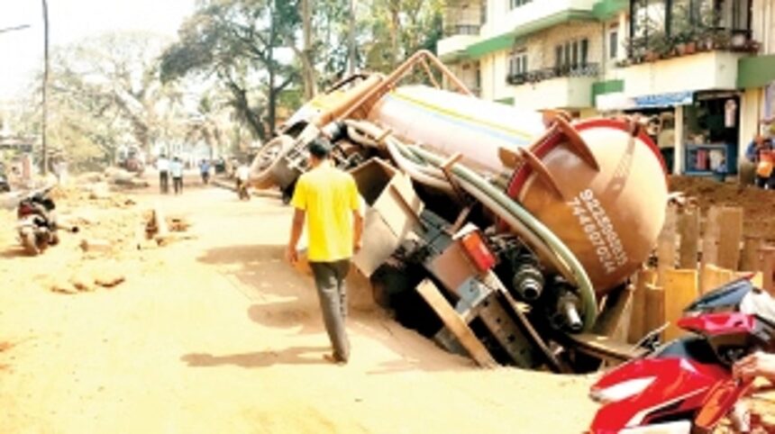 Now, a night soil tanker lands in pit at Tonca 1 Now, a night soil tanker lands in pit at Tonca
