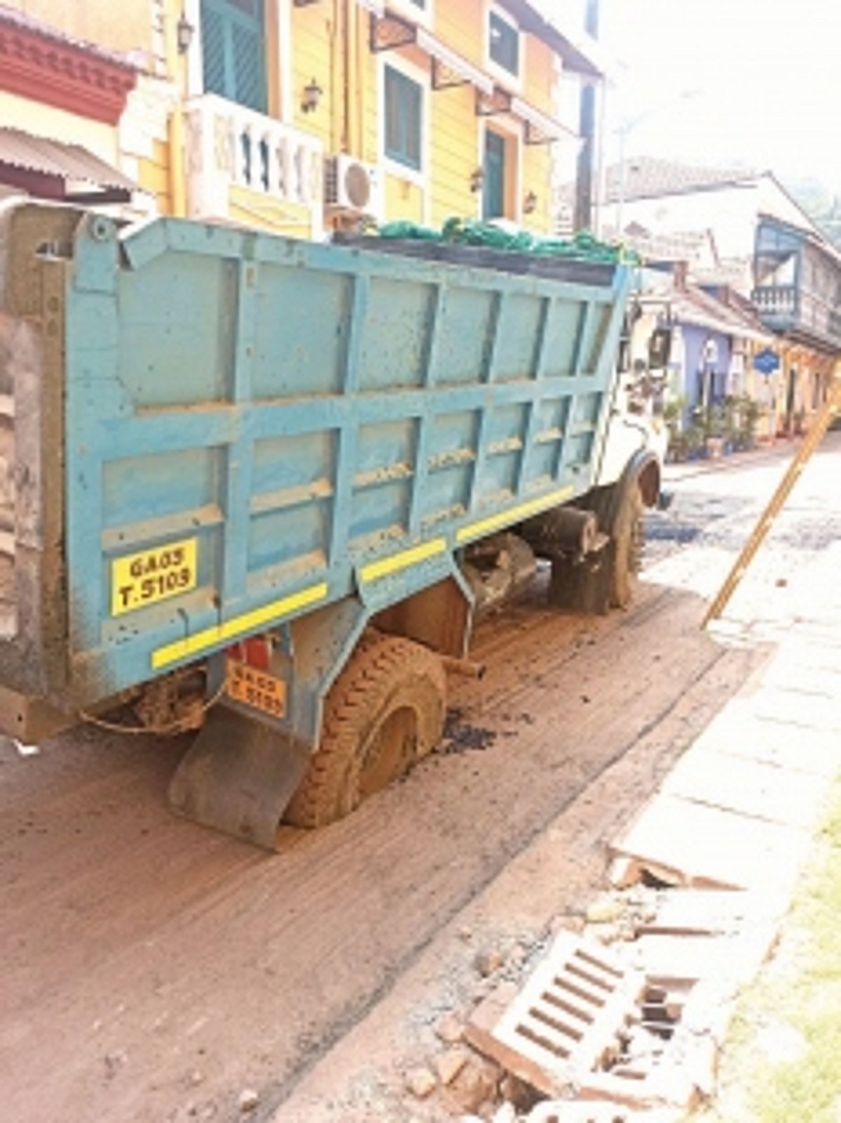 Now, road at Sao Tome caves in,  truck laden with tar is the victim