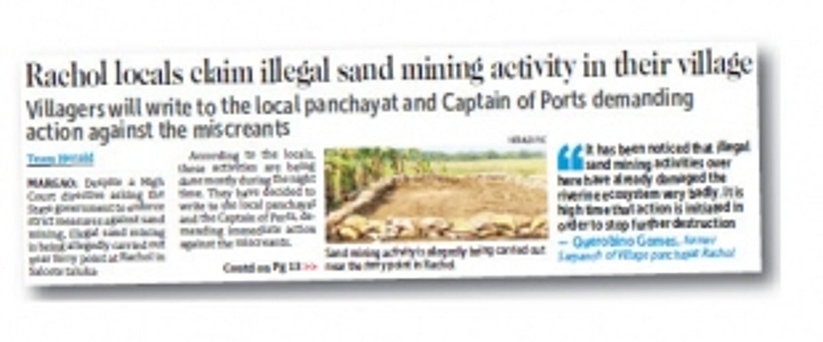 O Heraldo report on illegal sand mining  prompts Rachol VP to file police complaint