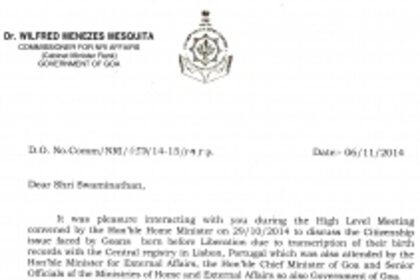 ONLY ‘Cartao de Cidadao’ makes the holder a Portuguese Citizen, not birth registration - Late Dr Wilfred Mesquita’s letter to MEA