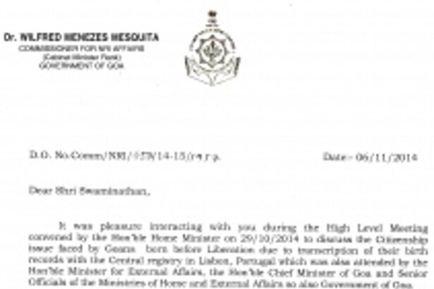 ONLY ‘Cartao de Cidadao’ makes the holder a Portuguese Citizen, not birth registration - Late Dr Wilfred Mesquita’s letter to MEA