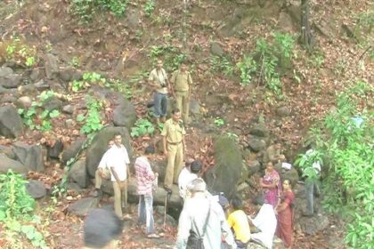 Officials conducting panchanama at the site where the tiger was burnt.