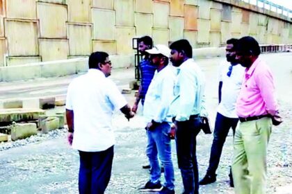 Officials inspect road near under-construction Western Bypass at Benaulim