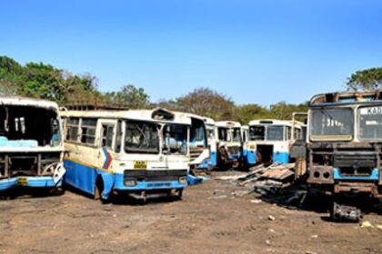 Old KTC buses kept for scrap at its yard near the Porvorim depot.