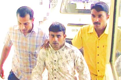 One of the thieves who was arrested at the Konkan Railway Station in Margao being taken to the Margao Police Station.       Photos by Santosh Mirajkar