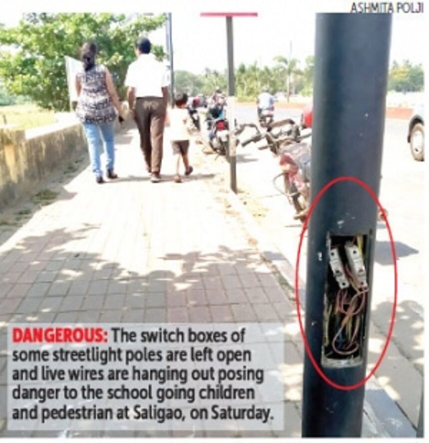 Open switch boxes of Saligao streetlights posing threat 1 Open switch boxes of Saligao streetlights posing threat