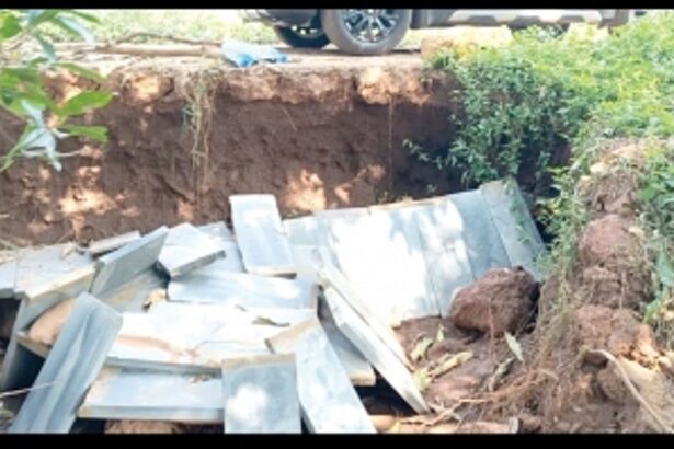 PWD officials inspect damaged  culvert at Vargan in Netravali