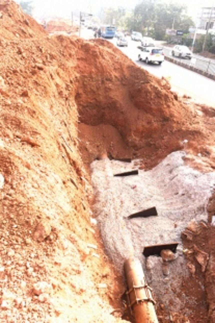 PWD upset Merces-Bambolim road  widening burying pipeline deeper
