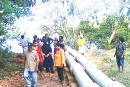 Panchayat members inspecting the controversial pipeline laid by  Rahejas