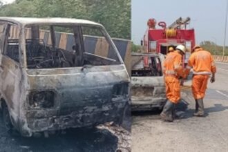 Passenger van engulfed in flames, no casualties reported
