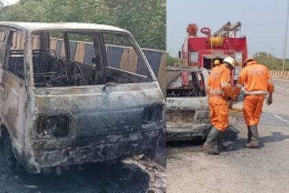 Passenger van engulfed in flames, no casualties reported