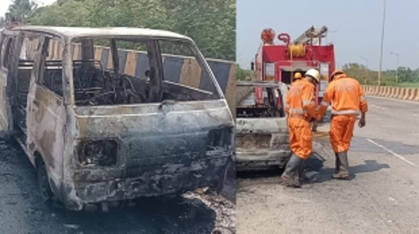 Passenger van engulfed in flames, no casualties reported