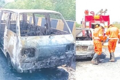 Passenger van goes up in smoke at Guirim,  no casualties reported