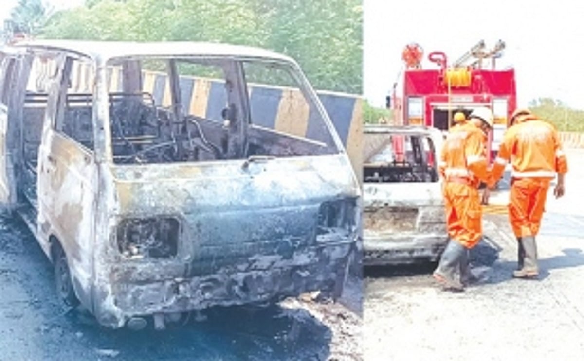 Passenger van goes up in smoke at Guirim,  no casualties reported