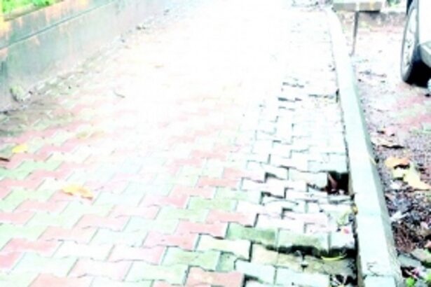 Pavement in Port town sinking