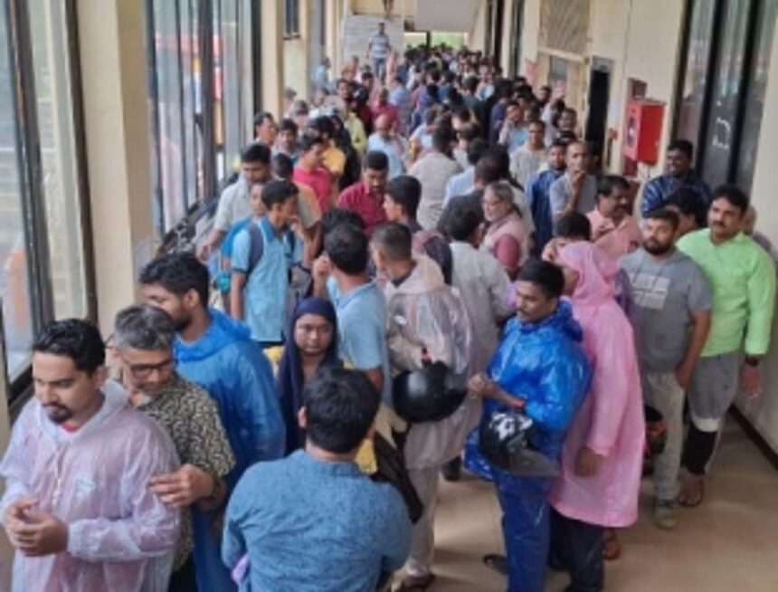 People line up to buy donation coupons at Sanguem Municipal Hall