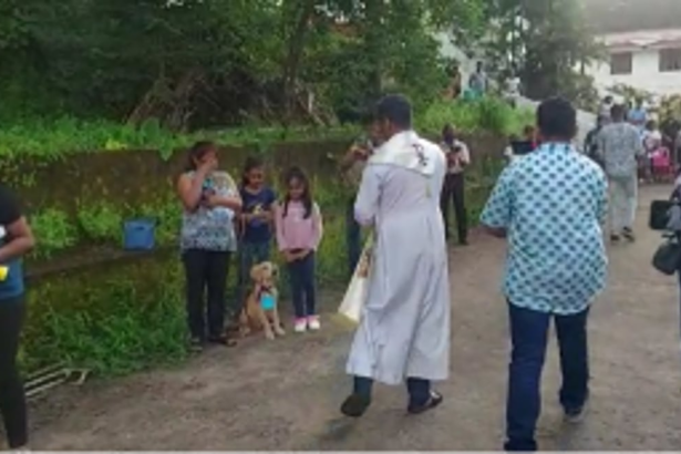 Pets are blessed on the occasion of St Francis of Assisi feast at Chicalim