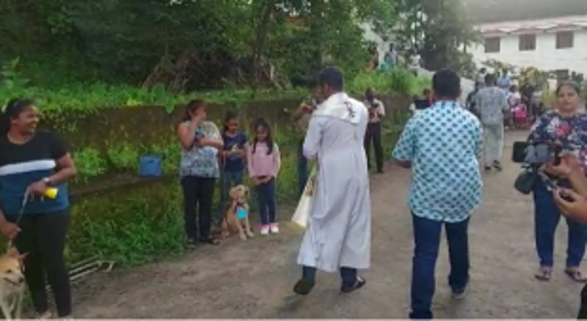 Pets are blessed on the occasion of St Francis of Assisi feast at Chicalim
