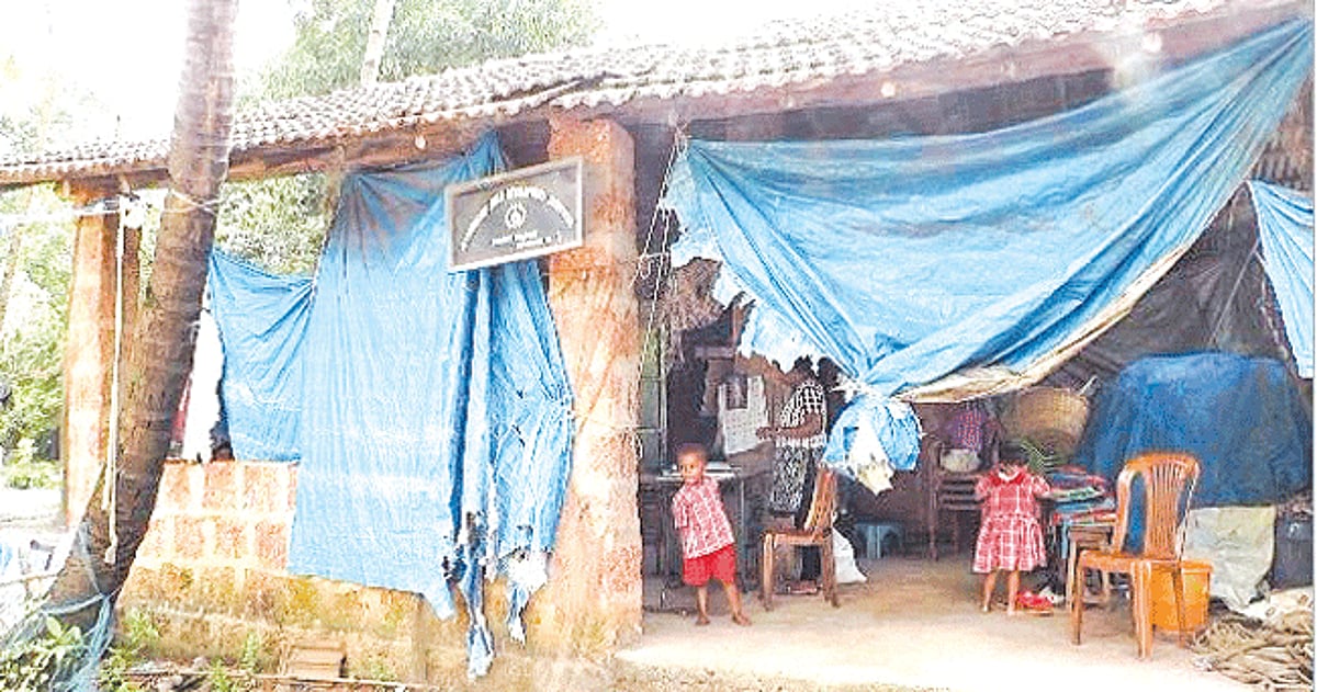 Plastic sheets have come in handy to cover this anganwadi at Vaswaddo  in Benaulim.