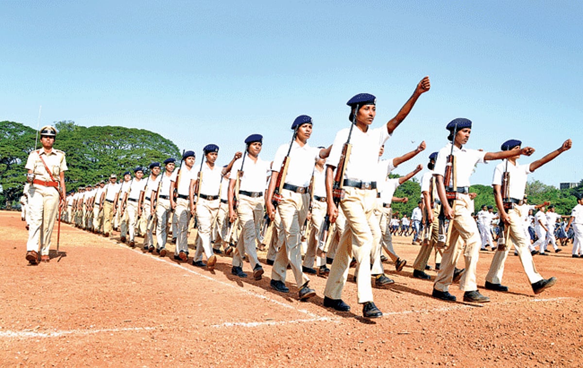 Platoon from the Goa Police rehearse for the Liberation Day parade at Campal ground in Panjim on Friday.