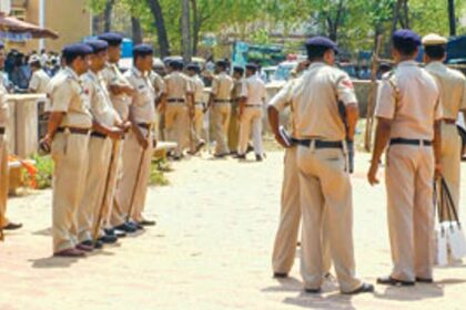 Police personnel take position
