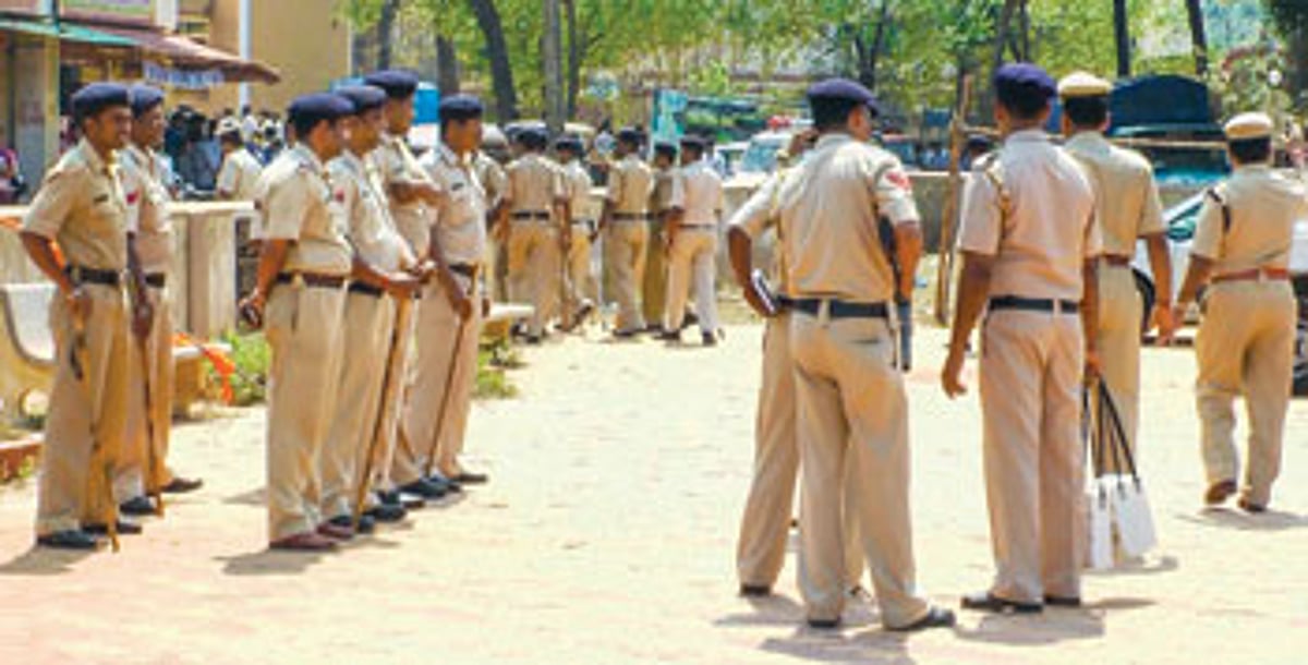 Police personnel take position