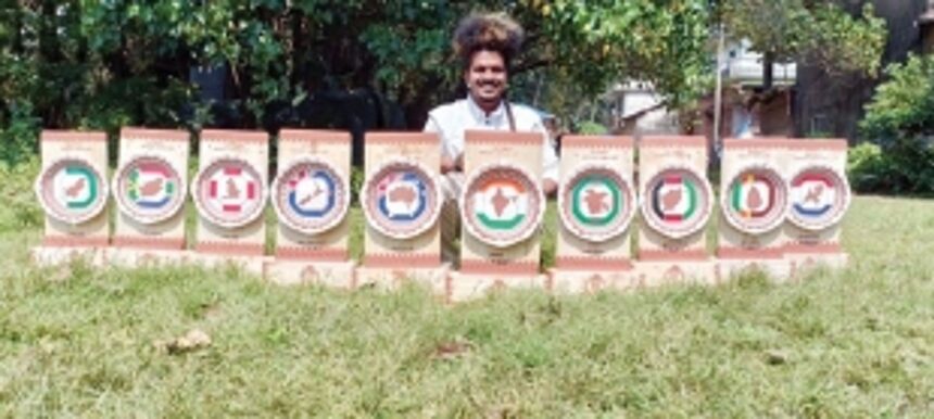 Ponda artist produces ICC WC trophies of participating 10 nations in Kaavi art form