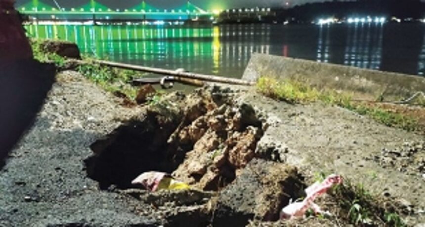 Portion of Panjim-Ribandar causeway caves in