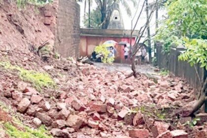 Portion of St Britto High School compound wall collapses due to heavy rain