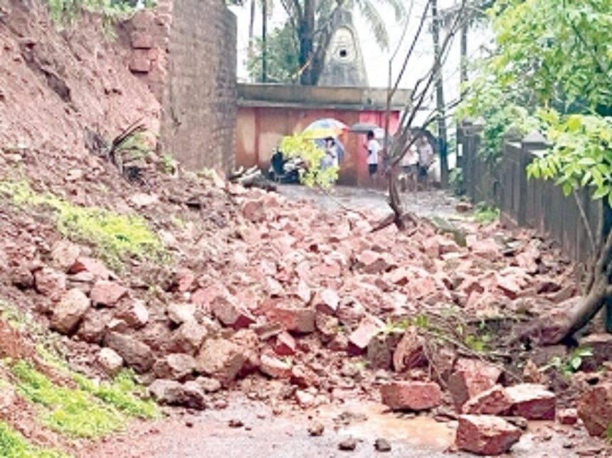 Portion of St Britto High School compound wall collapses due to heavy rain