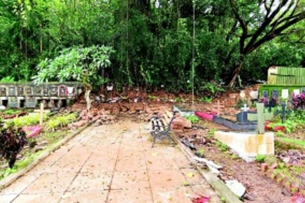 Portion of St Inez cemetery  wall collapses, niches damaged
