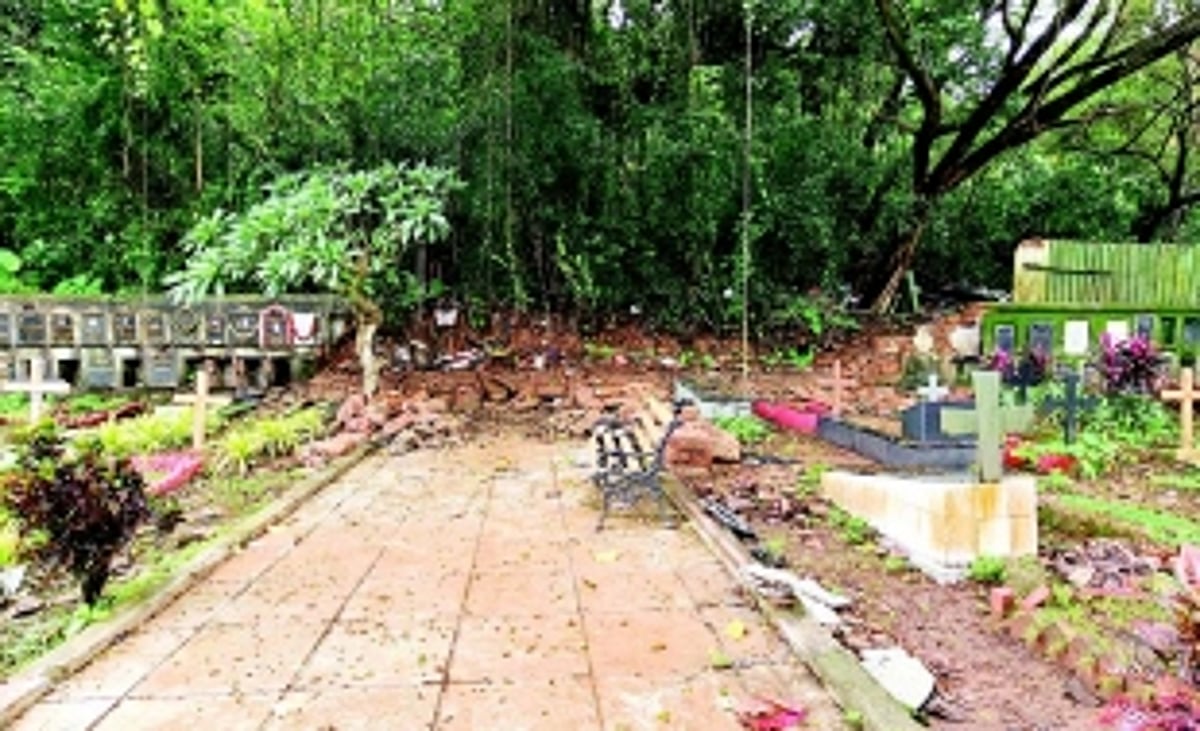 Portion of St Inez cemetery  wall collapses, niches damaged