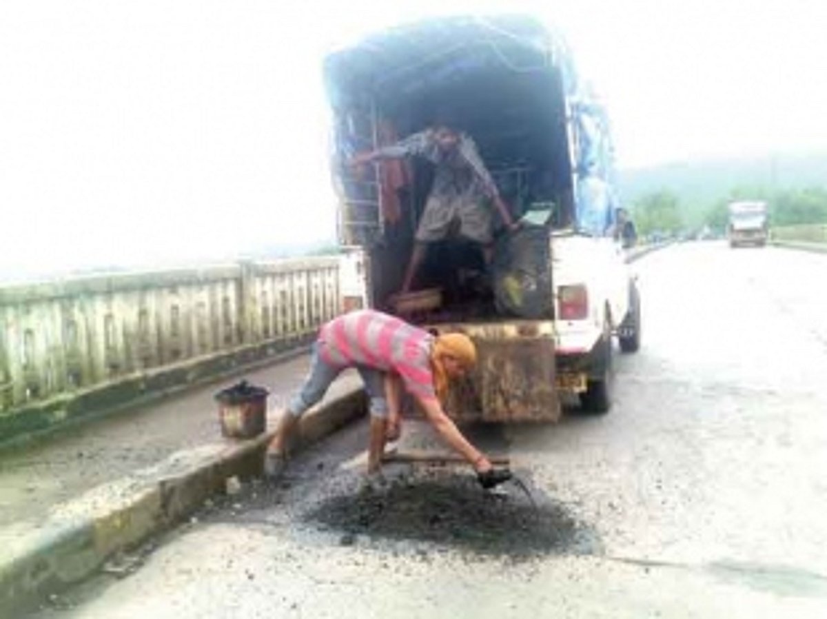 Potholed Borim bridge  road finally tarred