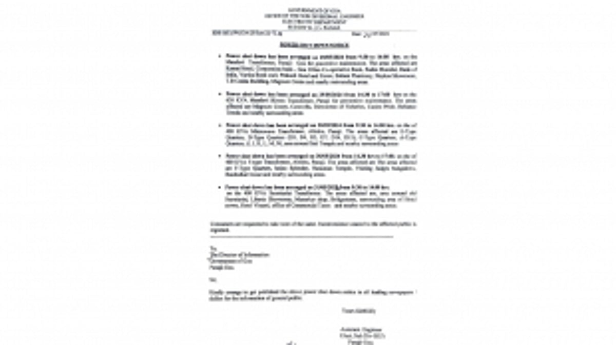 Power Shutdown Scheduled for Maintenance in Panaji