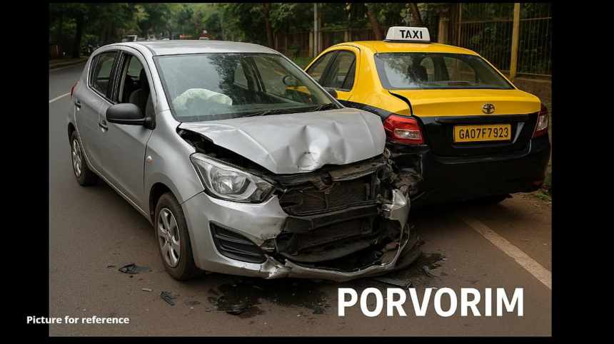 Private Car Collides with Parked Taxi at Porvorim, Driver Injured 1 Private Car Collides with Parked Taxi at Porvorim, Driver Injured