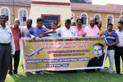 Protest held near statue of Dayanand Bandodkar to name the Mopa International Airport after Pernem’s son